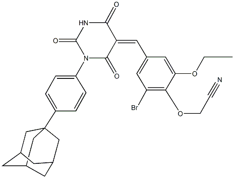 2-(4-{[1-[4-(1-adamantyl)phenyl]-2,4,6-trioxotetrahydro-5(2H)-pyrimidinylidene]methyl}-2-bromo-6-ethoxyphenoxy)acetonitrile Structure