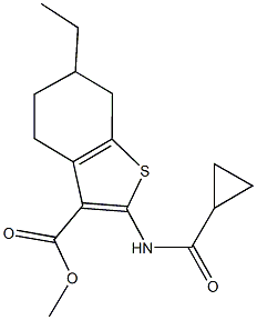 methyl 2-[(cyclopropylcarbonyl)amino]-6-ethyl-4,5,6,7-tetrahydro-1-benzothiophene-3-carboxylate Structure