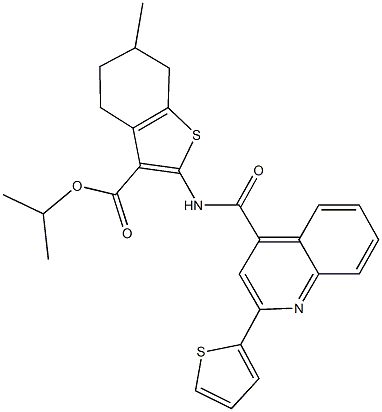 isopropyl 6-methyl-2-({[2-(2-thienyl)-4-quinolinyl]carbonyl}amino)-4,5,6,7-tetrahydro-1-benzothiophene-3-carboxylate 구조식 이미지