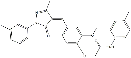 2-(2-methoxy-4-{[3-methyl-1-(3-methylphenyl)-5-oxo-1,5-dihydro-4H-pyrazol-4-ylidene]methyl}phenoxy)-N-(4-methylphenyl)acetamide 구조식 이미지