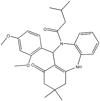 11-(2,4-dimethoxyphenyl)-3,3-dimethyl-10-(3-methylbutanoyl)-2,3,4,5,10,11-hexahydro-1H-dibenzo[b,e][1,4]diazepin-1-one 구조식 이미지