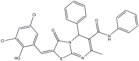 2-(3,5-dichloro-2-hydroxybenzylidene)-7-methyl-3-oxo-N,5-diphenyl-2,3-dihydro-5H-[1,3]thiazolo[3,2-a]pyrimidine-6-carboxamide 구조식 이미지