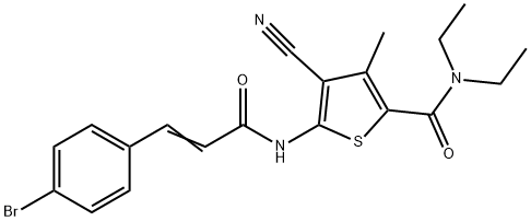 5-{[3-(4-bromophenyl)acryloyl]amino}-4-cyano-N,N-diethyl-3-methyl-2-thiophenecarboxamide 구조식 이미지