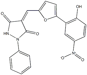 4-[(5-{2-hydroxy-5-nitrophenyl}-2-furyl)methylene]-1-phenyl-3,5-pyrazolidinedione 구조식 이미지