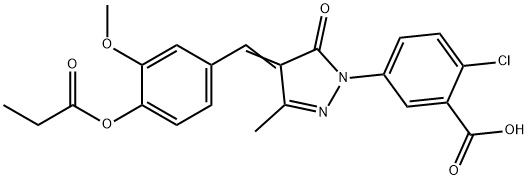 2-chloro-5-{4-[3-methoxy-4-(propionyloxy)benzylidene]-3-methyl-5-oxo-4,5-dihydro-1H-pyrazol-1-yl}benzoic acid Structure