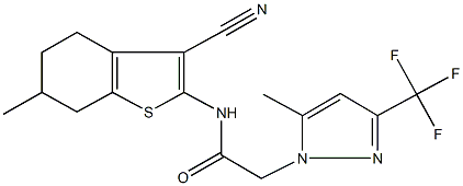 N-(3-cyano-6-methyl-4,5,6,7-tetrahydro-1-benzothien-2-yl)-2-[5-methyl-3-(trifluoromethyl)-1H-pyrazol-1-yl]acetamide 구조식 이미지