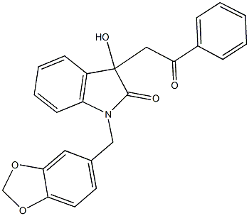 1-(1,3-benzodioxol-5-ylmethyl)-3-hydroxy-3-(2-oxo-2-phenylethyl)-1,3-dihydro-2H-indol-2-one 구조식 이미지