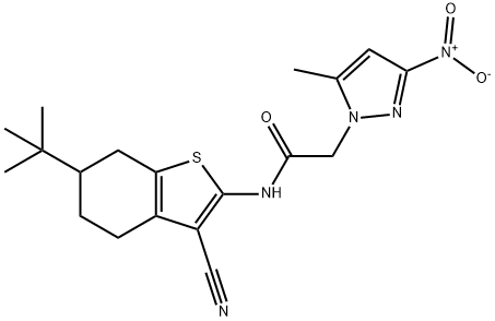 N-(6-tert-butyl-3-cyano-4,5,6,7-tetrahydro-1-benzothien-2-yl)-2-{3-nitro-5-methyl-1H-pyrazol-1-yl}acetamide Structure