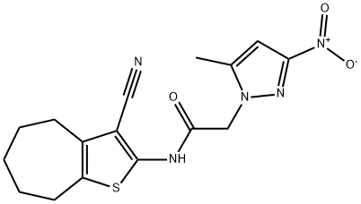 N-(3-cyano-5,6,7,8-tetrahydro-4H-cyclohepta[b]thien-2-yl)-2-{3-nitro-5-methyl-1H-pyrazol-1-yl}acetamide Structure