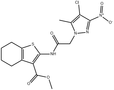 methyl 2-[({4-chloro-3-nitro-5-methyl-1H-pyrazol-1-yl}acetyl)amino]-4,5,6,7-tetrahydro-1-benzothiophene-3-carboxylate Structure