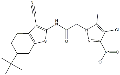 N-(6-tert-butyl-3-cyano-4,5,6,7-tetrahydro-1-benzothien-2-yl)-2-{4-chloro-3-nitro-5-methyl-1H-pyrazol-1-yl}acetamide Structure