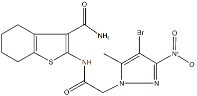 2-[({4-bromo-3-nitro-5-methyl-1H-pyrazol-1-yl}acetyl)amino]-4,5,6,7-tetrahydro-1-benzothiophene-3-carboxamide Structure