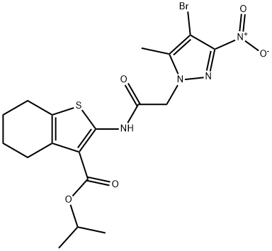 isopropyl 2-[({4-bromo-3-nitro-5-methyl-1H-pyrazol-1-yl}acetyl)amino]-4,5,6,7-tetrahydro-1-benzothiophene-3-carboxylate Structure