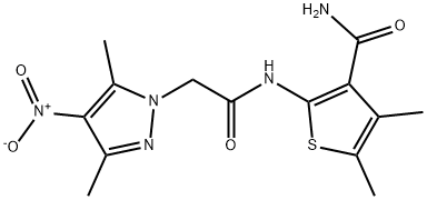 2-[({4-nitro-3,5-dimethyl-1H-pyrazol-1-yl}acetyl)amino]-4,5-dimethyl-3-thiophenecarboxamide Structure