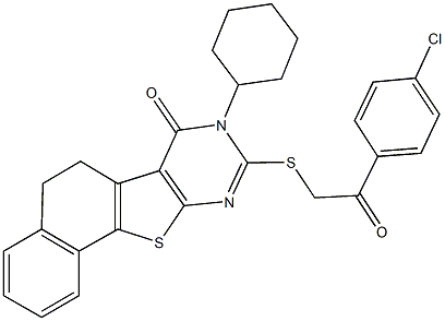 9-{[2-(4-chlorophenyl)-2-oxoethyl]sulfanyl}-8-cyclohexyl-5,8-dihydronaphtho[2',1':4,5]thieno[2,3-d]pyrimidin-7(6H)-one Structure