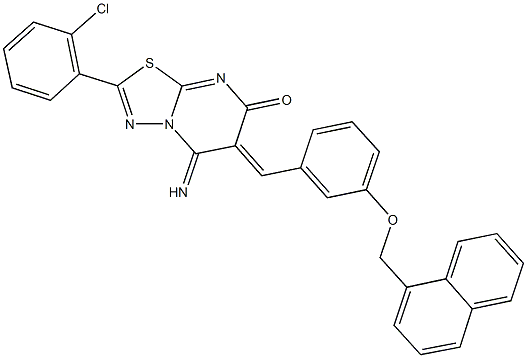 2-(2-chlorophenyl)-5-imino-6-[3-(1-naphthylmethoxy)benzylidene]-5,6-dihydro-7H-[1,3,4]thiadiazolo[3,2-a]pyrimidin-7-one Structure