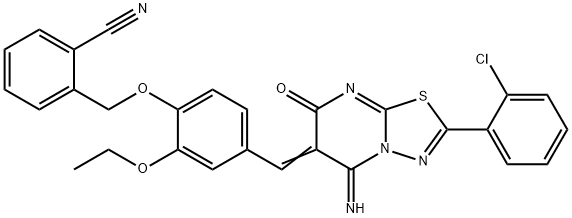 2-({4-[(2-(2-chlorophenyl)-5-imino-7-oxo-5H-[1,3,4]thiadiazolo[3,2-a]pyrimidin-6(7H)-ylidene)methyl]-2-ethoxyphenoxy}methyl)benzonitrile Structure