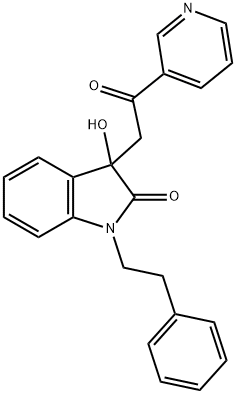 3-hydroxy-3-[2-oxo-2-(3-pyridinyl)ethyl]-1-(2-phenylethyl)-1,3-dihydro-2H-indol-2-one 구조식 이미지