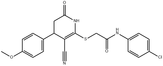 N-(4-chlorophenyl)-2-{[3-cyano-4-(4-methoxyphenyl)-6-oxo-1,4,5,6-tetrahydro-2-pyridinyl]sulfanyl}acetamide 구조식 이미지