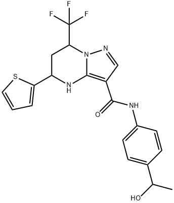 N-[4-(1-hydroxyethyl)phenyl]-5-(2-thienyl)-7-(trifluoromethyl)-4,5,6,7-tetrahydropyrazolo[1,5-a]pyrimidine-3-carboxamide 구조식 이미지