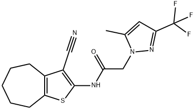 N-(3-cyano-5,6,7,8-tetrahydro-4H-cyclohepta[b]thien-2-yl)-2-[5-methyl-3-(trifluoromethyl)-1H-pyrazol-1-yl]acetamide Structure