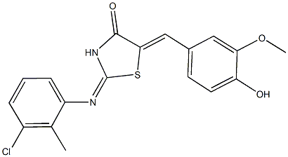 2-[(3-chloro-2-methylphenyl)imino]-5-(4-hydroxy-3-methoxybenzylidene)-1,3-thiazolidin-4-one 구조식 이미지