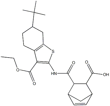 3-({[6-tert-butyl-3-(ethoxycarbonyl)-4,5,6,7-tetrahydro-1-benzothien-2-yl]amino}carbonyl)bicyclo[2.2.1]hept-5-ene-2-carboxylic acid Structure