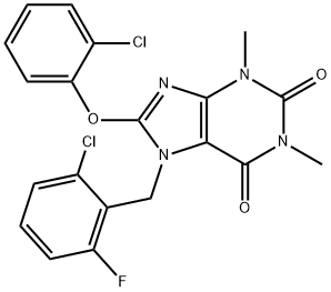 7-(2-chloro-6-fluorobenzyl)-8-(2-chlorophenoxy)-1,3-dimethyl-3,7-dihydro-1H-purine-2,6-dione Structure