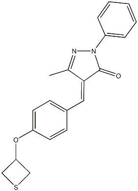 5-methyl-2-phenyl-4-[4-(3-thietanyloxy)benzylidene]-2,4-dihydro-3H-pyrazol-3-one Structure