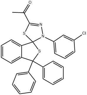 1-[4-(3-chlorophenyl)-1',1'-diphenyl-1',3',4,5-tetrahydrospiro(1,3,4-thiadiazole-5,3-{2}-benzothiophene)-2-yl]ethanone 구조식 이미지