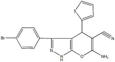 6-amino-3-(4-bromophenyl)-4-(2-thienyl)-1,4-dihydropyrano[2,3-c]pyrazole-5-carbonitrile 구조식 이미지