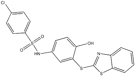 N-[3-(1,3-benzothiazol-2-ylsulfanyl)-4-hydroxyphenyl]-4-chlorobenzenesulfonamide 구조식 이미지