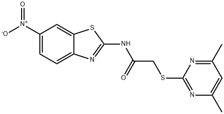 2-[(4,6-dimethyl-2-pyrimidinyl)sulfanyl]-N-{6-nitro-1,3-benzothiazol-2-yl}acetamide 구조식 이미지