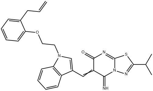 6-({1-[2-(2-allylphenoxy)ethyl]-1H-indol-3-yl}methylene)-5-imino-2-isopropyl-5,6-dihydro-7H-[1,3,4]thiadiazolo[3,2-a]pyrimidin-7-one 구조식 이미지