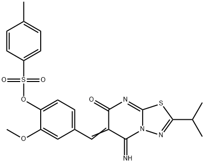 4-[(5-imino-2-isopropyl-7-oxo-5H-[1,3,4]thiadiazolo[3,2-a]pyrimidin-6(7H)-ylidene)methyl]-2-methoxyphenyl 4-methylbenzenesulfonate 구조식 이미지