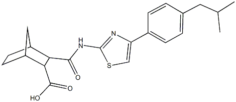 3-({[4-(4-isobutylphenyl)-1,3-thiazol-2-yl]amino}carbonyl)bicyclo[2.2.1]heptane-2-carboxylic acid Structure