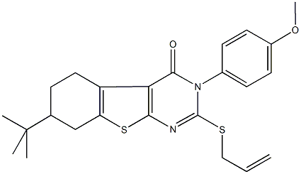 2-(allylsulfanyl)-7-tert-butyl-3-(4-methoxyphenyl)-5,6,7,8-tetrahydro[1]benzothieno[2,3-d]pyrimidin-4(3H)-one 구조식 이미지