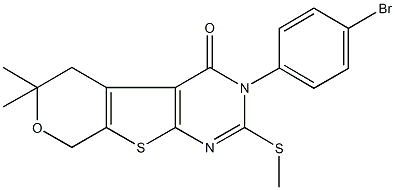 3-(4-bromophenyl)-6,6-dimethyl-2-(methylsulfanyl)-3,5,6,8-tetrahydro-4H-pyrano[4',3':4,5]thieno[2,3-d]pyrimidin-4-one 구조식 이미지