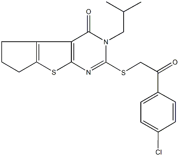 2-{[2-(4-chlorophenyl)-2-oxoethyl]sulfanyl}-3-isobutyl-3,5,6,7-tetrahydro-4H-cyclopenta[4,5]thieno[2,3-d]pyrimidin-4-one Structure