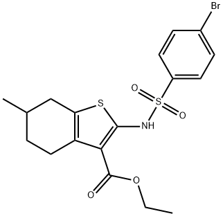ethyl 2-{[(4-bromophenyl)sulfonyl]amino}-6-methyl-4,5,6,7-tetrahydro-1-benzothiophene-3-carboxylate 구조식 이미지