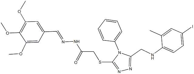 2-({5-[(4-iodo-2-methylanilino)methyl]-4-phenyl-4H-1,2,4-triazol-3-yl}sulfanyl)-N'-(3,4,5-trimethoxybenzylidene)acetohydrazide 구조식 이미지