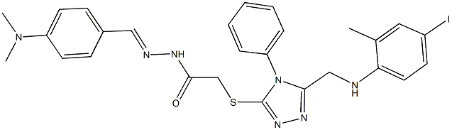 N'-[4-(dimethylamino)benzylidene]-2-({5-[(4-iodo-2-methylanilino)methyl]-4-phenyl-4H-1,2,4-triazol-3-yl}sulfanyl)acetohydrazide 구조식 이미지