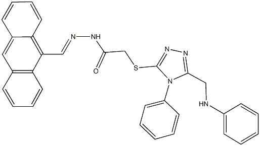 2-{[5-(anilinomethyl)-4-phenyl-4H-1,2,4-triazol-3-yl]sulfanyl}-N'-(9-anthrylmethylene)acetohydrazide 구조식 이미지