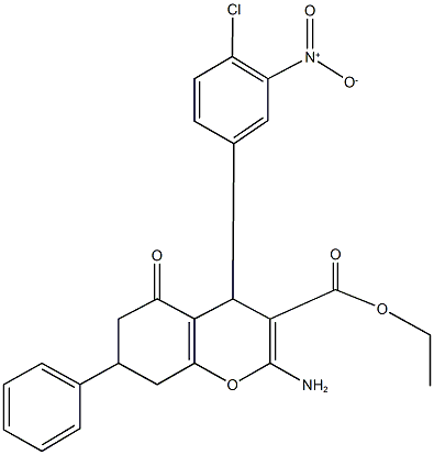 ethyl 2-amino-4-{4-chloro-3-nitrophenyl}-5-oxo-7-phenyl-5,6,7,8-tetrahydro-4H-chromene-3-carboxylate Structure