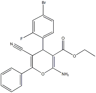 ethyl 2-amino-4-(4-bromo-2-fluorophenyl)-5-cyano-6-phenyl-4H-pyran-3-carboxylate 구조식 이미지