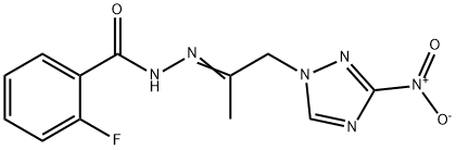 2-fluoro-N'-(2-{3-nitro-1H-1,2,4-triazol-1-yl}-1-methylethylidene)benzohydrazide Structure