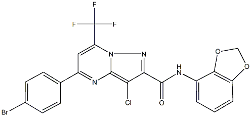 N-(1,3-benzodioxol-4-yl)-5-(4-bromophenyl)-3-chloro-7-(trifluoromethyl)pyrazolo[1,5-a]pyrimidine-2-carboxamide Structure