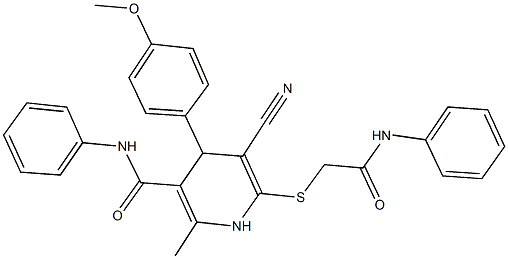 6-[(2-anilino-2-oxoethyl)sulfanyl]-5-cyano-4-(4-methoxyphenyl)-2-methyl-N-phenyl-1,4-dihydropyridine-3-carboxamide Structure