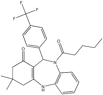 3,3-dimethyl-10-pentanoyl-11-[4-(trifluoromethyl)phenyl]-2,3,4,5,10,11-hexahydro-1H-dibenzo[b,e][1,4]diazepin-1-one 구조식 이미지