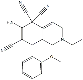 6-amino-2-ethyl-8-(2-methoxyphenyl)-2,3,8,8a-tetrahydro-5,5,7(1H)-isoquinolinetricarbonitrile Structure